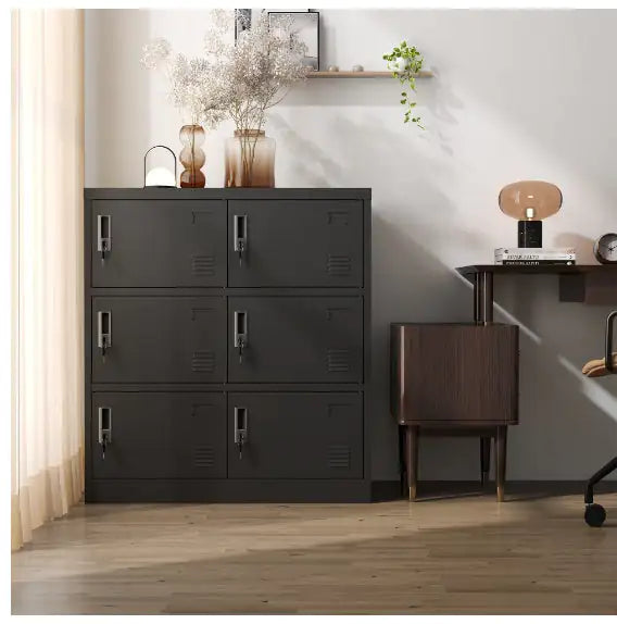 Taquilla Metálica de 6 Puertas con Ranura para Tarjeta – Color Negro