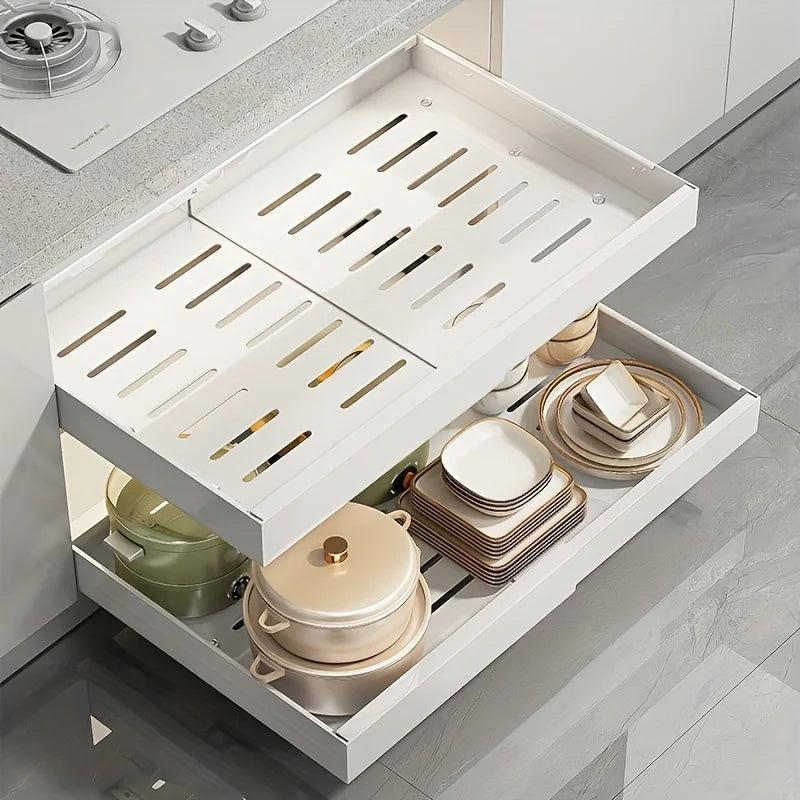 1 pieza – Organizador de armario extensible con cajones extraíbles, instalación adhesiva.
Estantes deslizantes de almacenamiento para organización de cocina, despensa y baño.
Accesorios prácticos para optimizar el espa