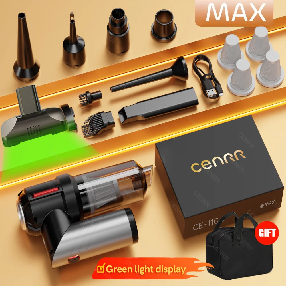 Aspiradora para coche CENRR Mini 998000 Pa, potente, inalámbrica y portátil, para el hogar, aspiradora de mano con función de soplador para limpieza del coche.