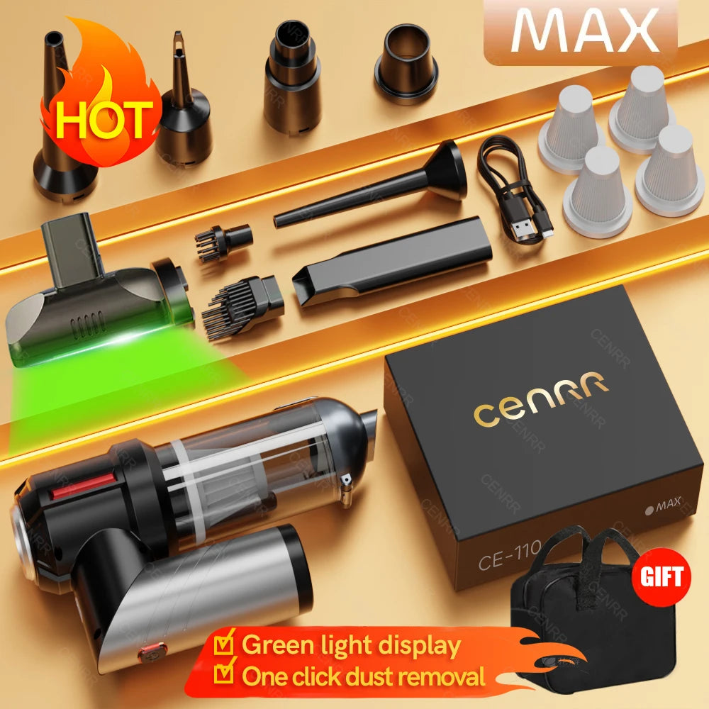 Aspiradora para coche CENRR Mini 998000 Pa, potente, inalámbrica y portátil, para el hogar, aspiradora de mano con función de soplador para limpieza del coche.