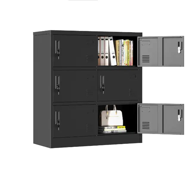 Taquilla Metálica de 6 Puertas con Ranura para Tarjeta – Color Negro