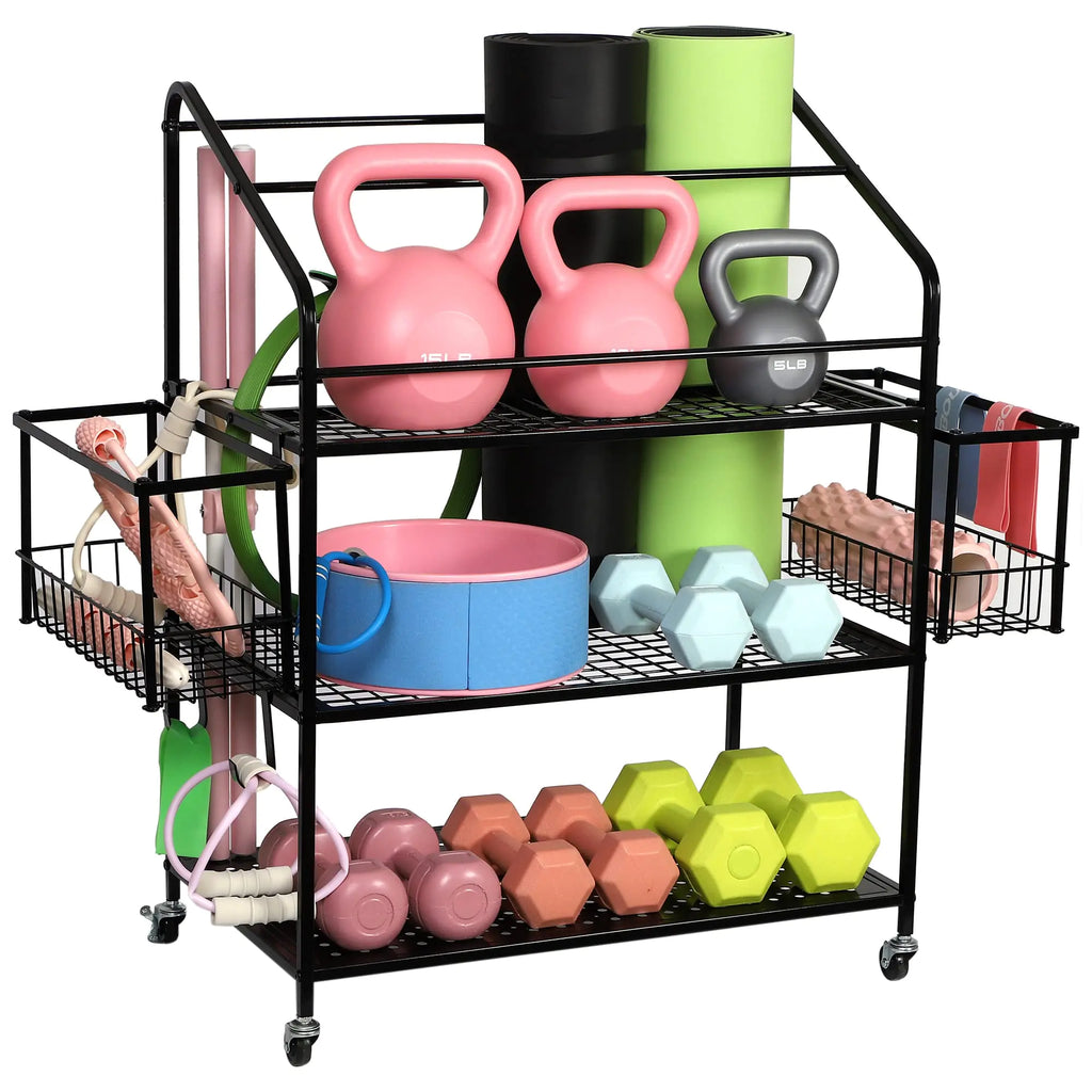 Organizador de Equipo de Ejercicio para Gimnasio en Casa, Rack de Pesas, Almacenamiento de Gimnasio, Soporte de Pesas, Rack para Kettlebell