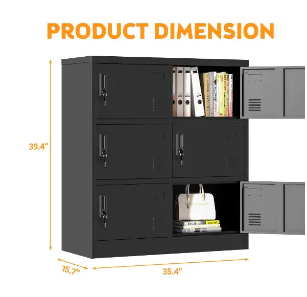Taquilla Metálica de 6 Puertas con Ranura para Tarjeta – Color Negro