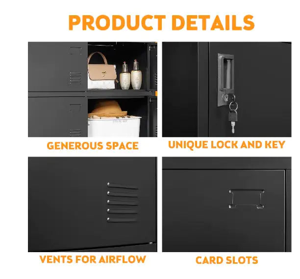 Taquilla Metálica de 6 Puertas con Ranura para Tarjeta – Color Negro