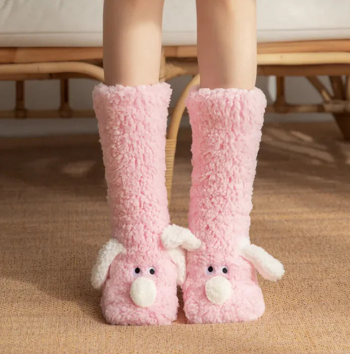 Calcetines de Peluche para Mujer con Diseño de Perro